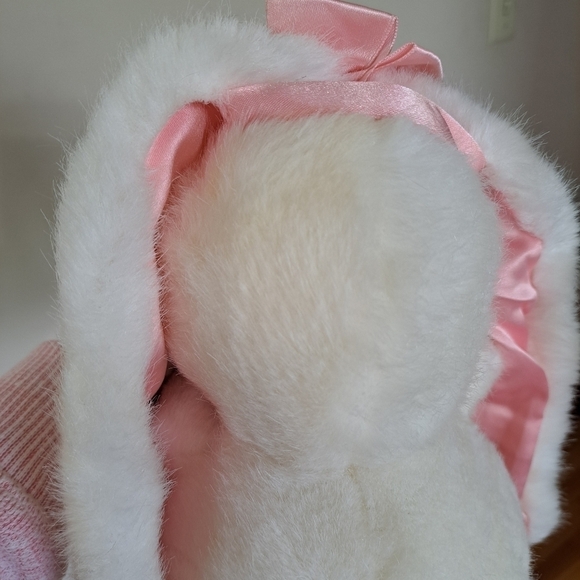 Vintage Dakin Lou Rankin 1992 White Plush Bunny Rabbit Pink Floppy Ears Toy 10" - Picture 9 of 12